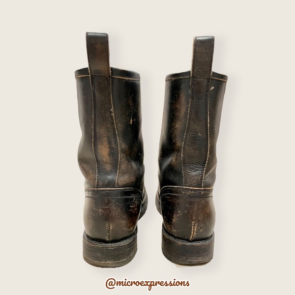 Frye Veronica Combat Distress Black Brown Tumbled Leather Laced Combat AnkleBoot - Picture 13 of 16